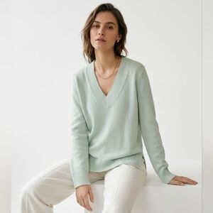 Massimo Dutti Mint Green V-Neck wool blend soft Sweater Size Large